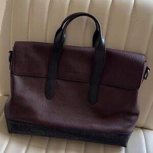 Coach Men's Burgundy and Black Leather Briefcase
